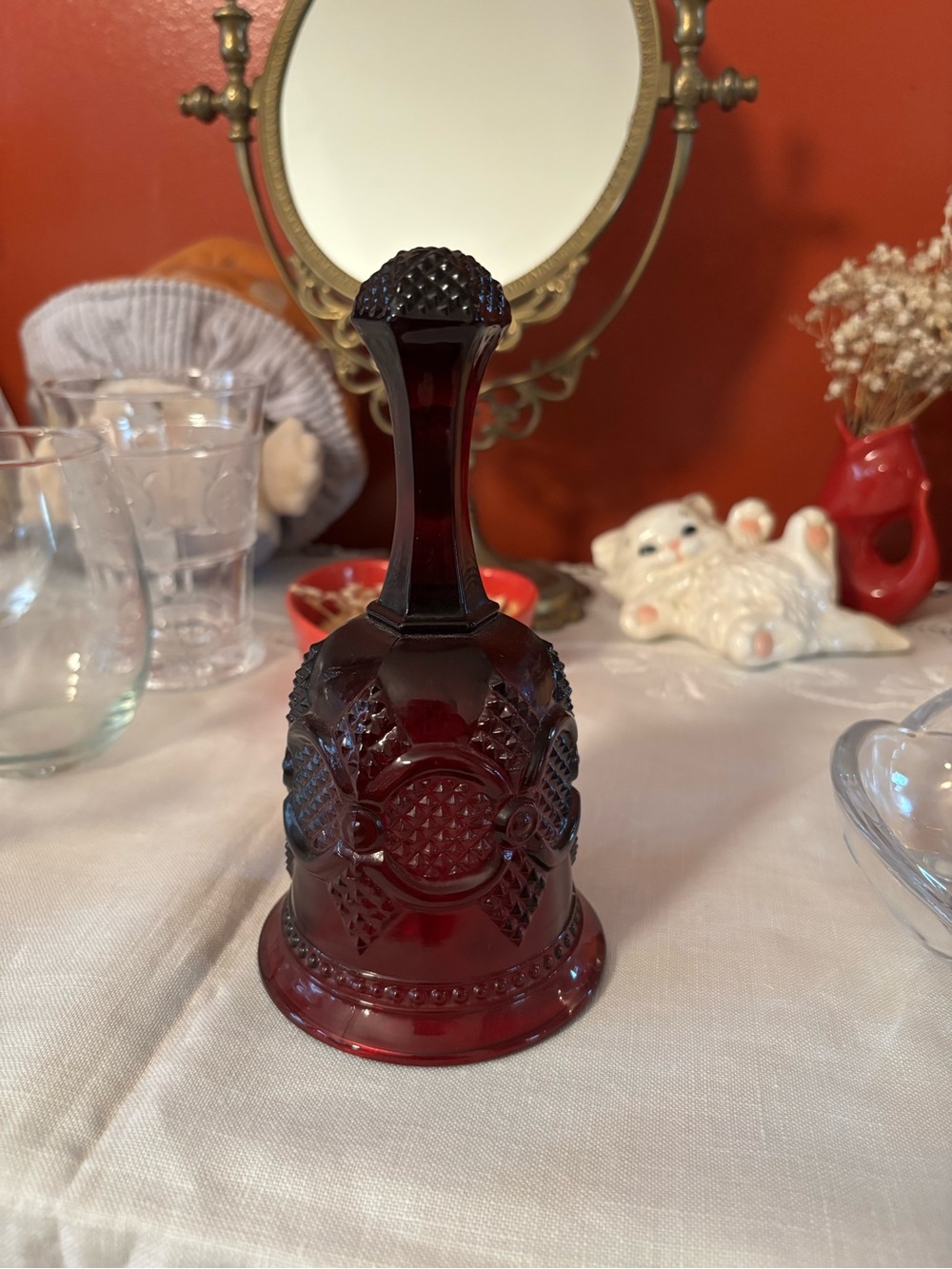 Bell: “AVON CHRISTMAS 1979"–Ruby Red Glass– "1876 Cape Cod”